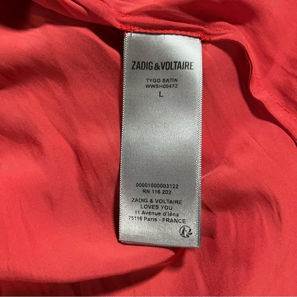 NWT Zadig & Voltaire Tygg Satin Red Button Blouse with 3/4 sleeves - Picture 12 of 13